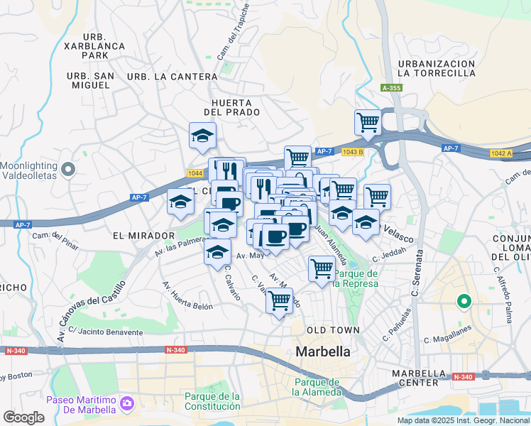 map of restaurants, bars, coffee shops, grocery stores, and more near 24 Camino del Trapiche in Marbella