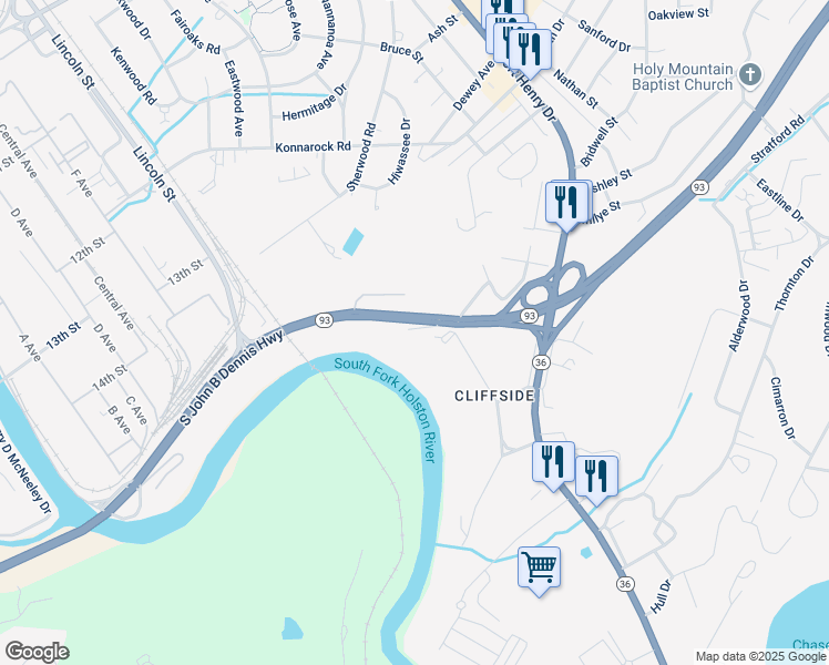 map of restaurants, bars, coffee shops, grocery stores, and more near 1701 North John B Dennis Highway in Kingsport