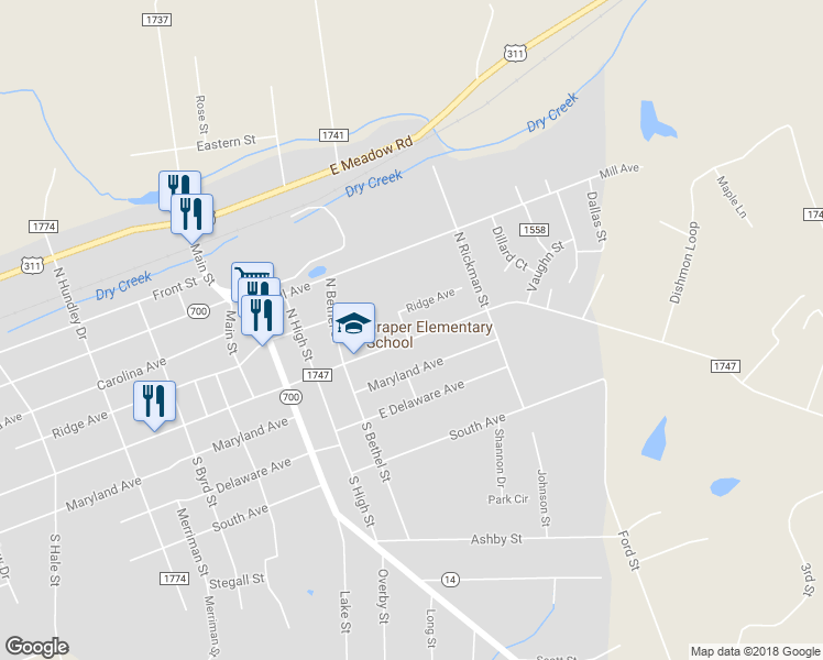 map of restaurants, bars, coffee shops, grocery stores, and more near 1803 East Stadium Drive in Eden