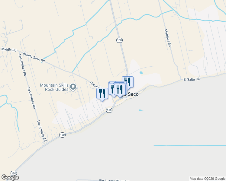 map of restaurants, bars, coffee shops, grocery stores, and more near 508-586 Hondo Seco Road in Taos County