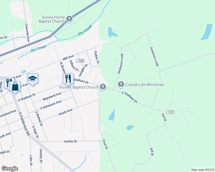 map of restaurants, bars, coffee shops, grocery stores, and more near 2053 East Stadium Drive in Eden