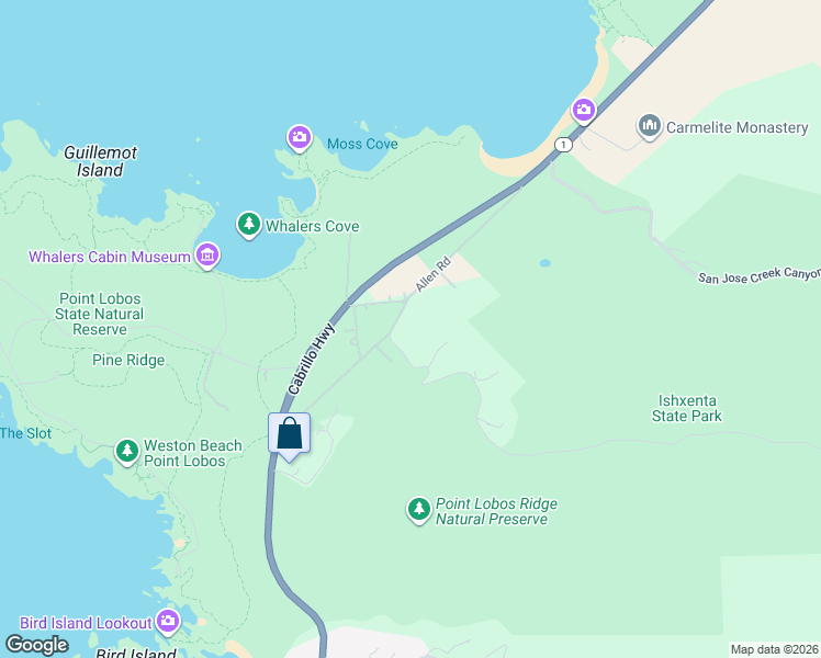 map of restaurants, bars, coffee shops, grocery stores, and more near 56 Riley Ranch Road in Carmel-by-the-Sea