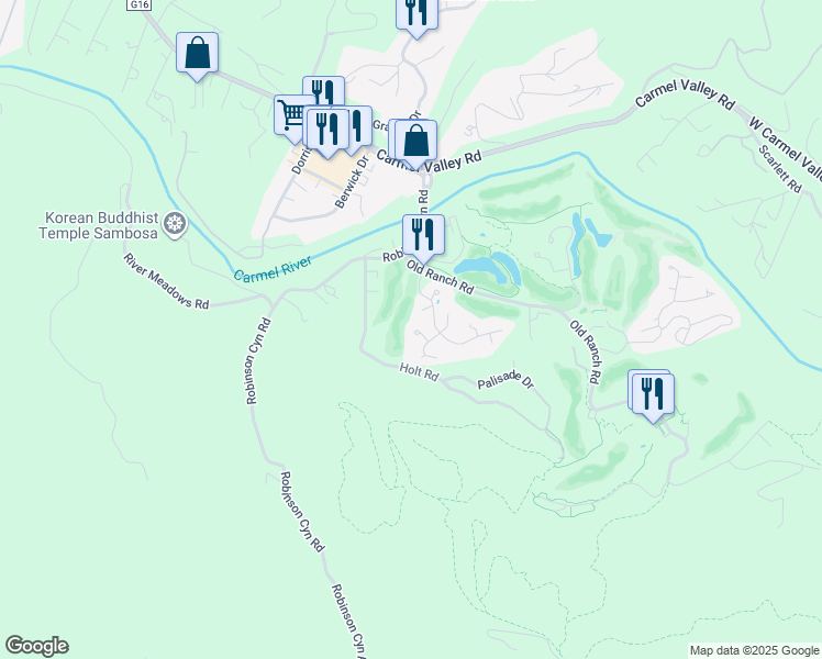 map of restaurants, bars, coffee shops, grocery stores, and more near 9565 Oak Court in Carmel-by-the-Sea