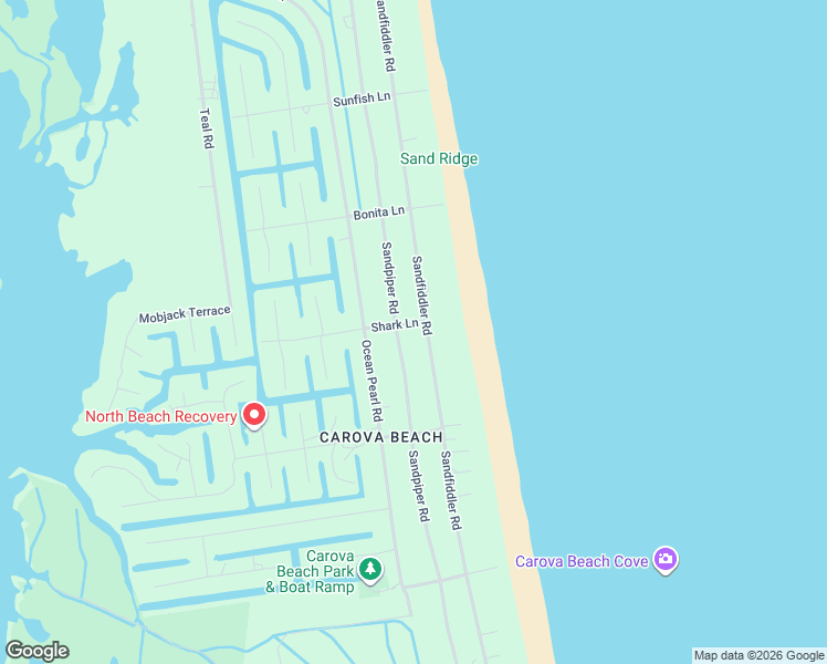 map of restaurants, bars, coffee shops, grocery stores, and more near 2166 Sandfiddler Road in Corolla