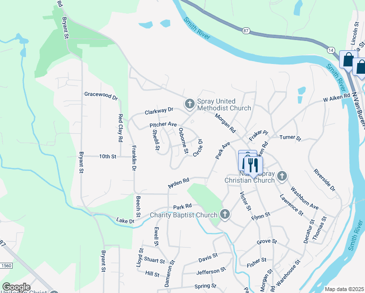 map of restaurants, bars, coffee shops, grocery stores, and more near 707 Osborne Street in Eden