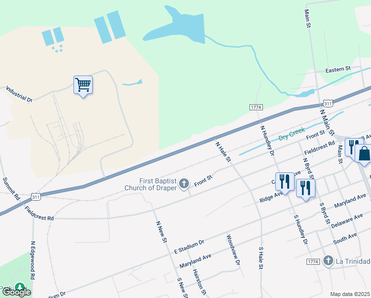map of restaurants, bars, coffee shops, grocery stores, and more near East Meadow Road in Eden
