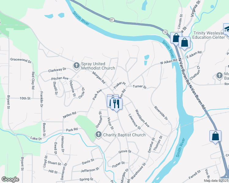 map of restaurants, bars, coffee shops, grocery stores, and more near 616 Morgan Road in Eden