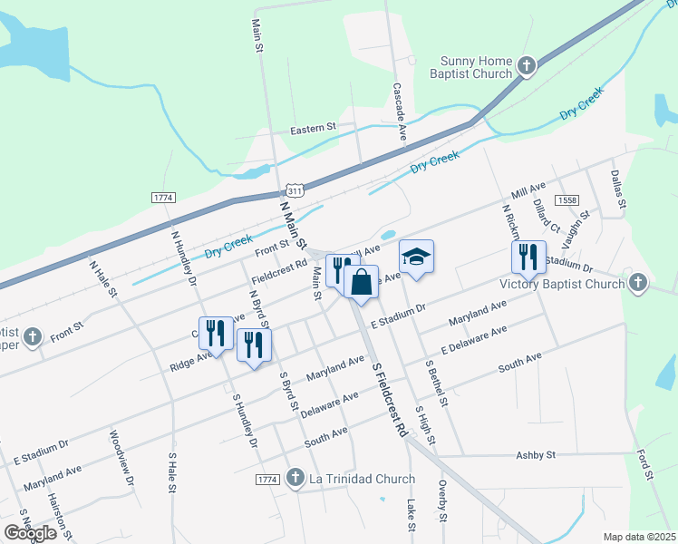 map of restaurants, bars, coffee shops, grocery stores, and more near 145 North Carolina 700 in Eden