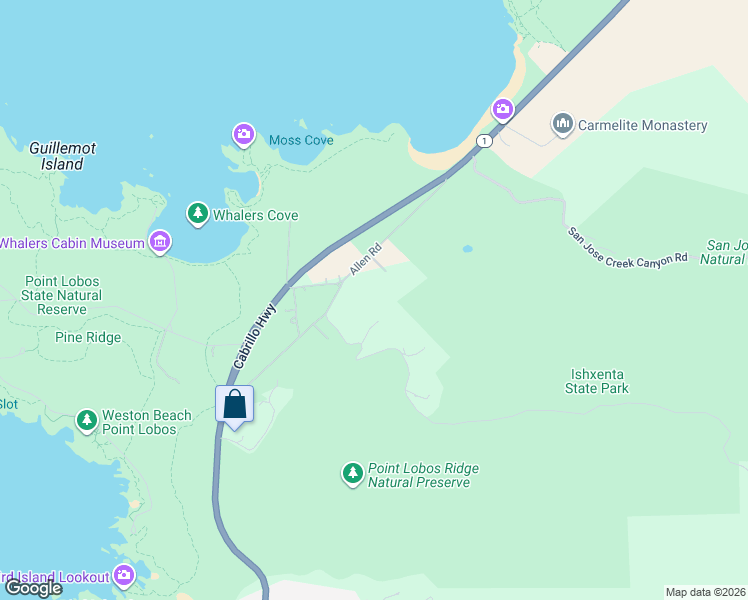 map of restaurants, bars, coffee shops, grocery stores, and more near 56 Riley Ranch Road in Carmel-by-the-Sea