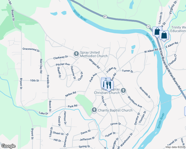 map of restaurants, bars, coffee shops, grocery stores, and more near 619 Park Avenue in Eden