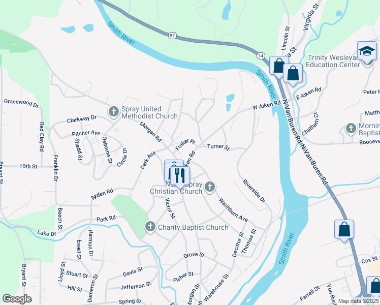 map of restaurants, bars, coffee shops, grocery stores, and more near 413 West Aiken Road in Eden