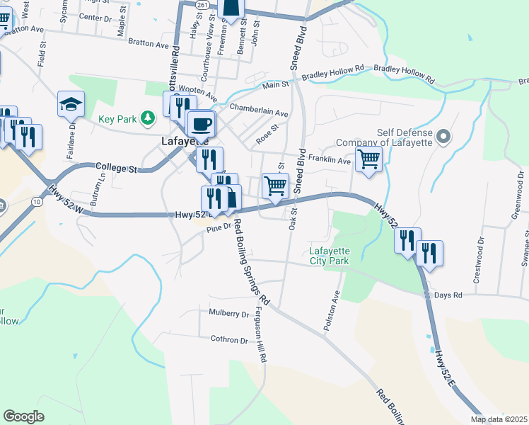 map of restaurants, bars, coffee shops, grocery stores, and more near 200 Tennessee 52 in Lafayette