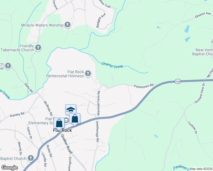 map of restaurants, bars, coffee shops, grocery stores, and more near 146 Panama Lane in Mount Airy