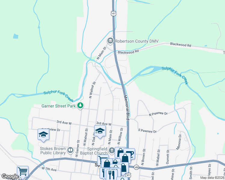 map of restaurants, bars, coffee shops, grocery stores, and more near 39 North Main Street in Springfield