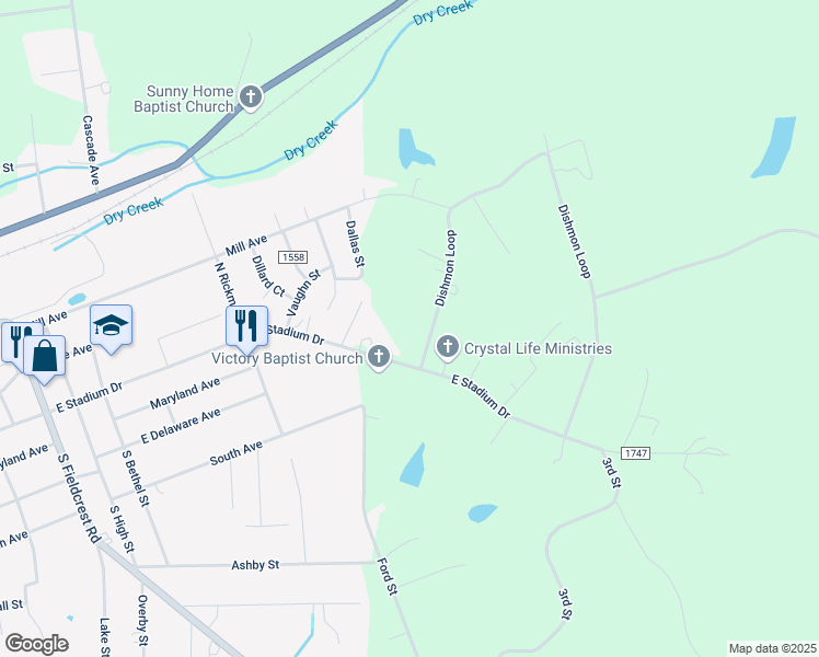 map of restaurants, bars, coffee shops, grocery stores, and more near 2053 East Stadium Drive in Eden