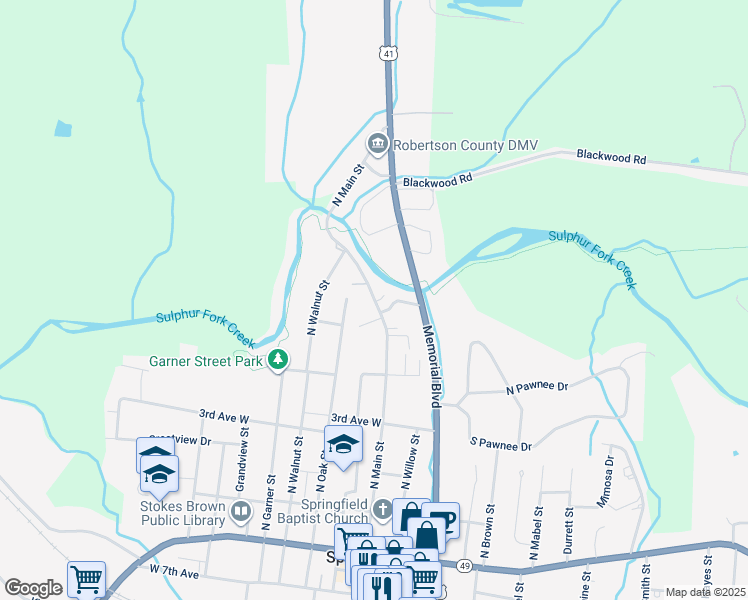 map of restaurants, bars, coffee shops, grocery stores, and more near 39 North Main Street in Springfield