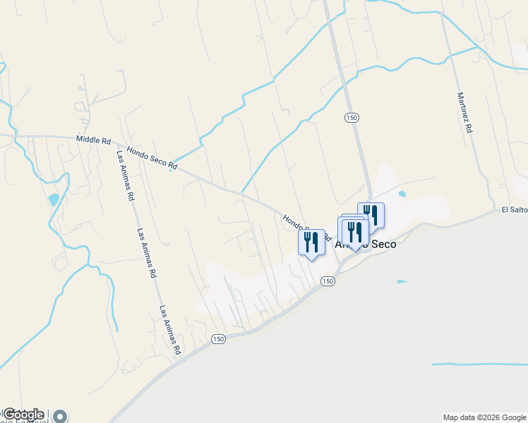 map of restaurants, bars, coffee shops, grocery stores, and more near Hondo Seco Road in Valdez