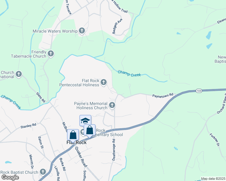 map of restaurants, bars, coffee shops, grocery stores, and more near 128 Split Rail Lane in Mount Airy