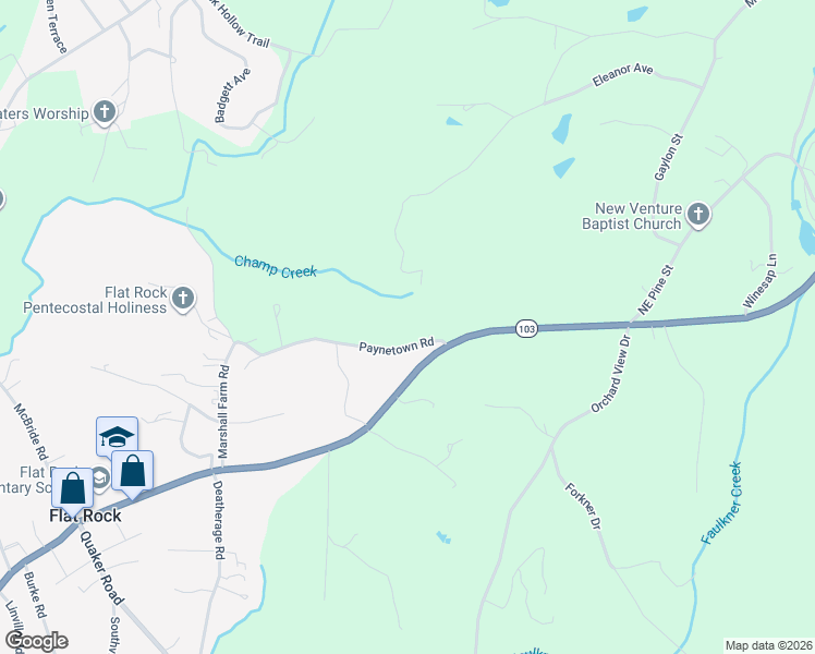 map of restaurants, bars, coffee shops, grocery stores, and more near 190 Paynetown Road in Mount Airy