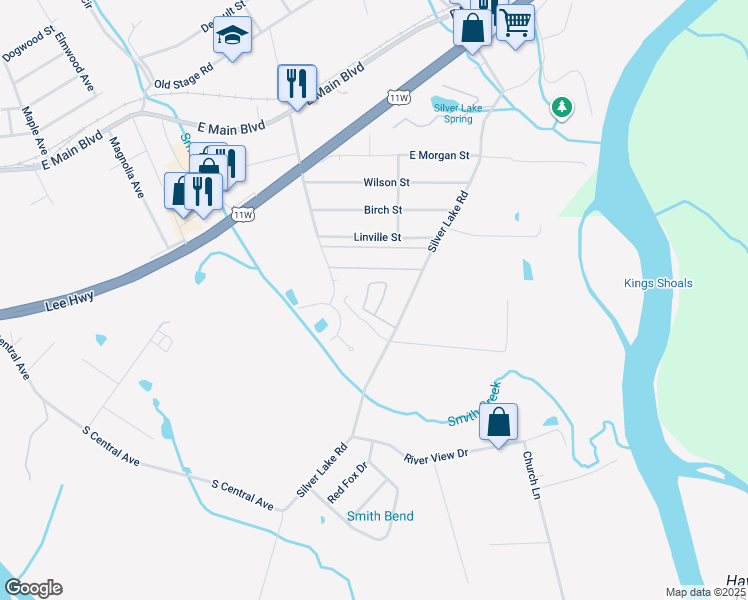map of restaurants, bars, coffee shops, grocery stores, and more near 305 Hawkins Ave in Church Hill