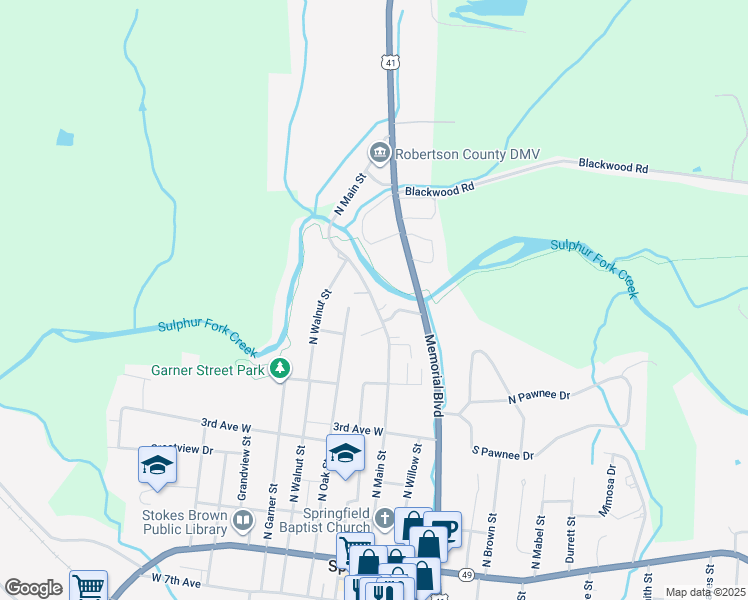 map of restaurants, bars, coffee shops, grocery stores, and more near 54 North Main Street in Springfield