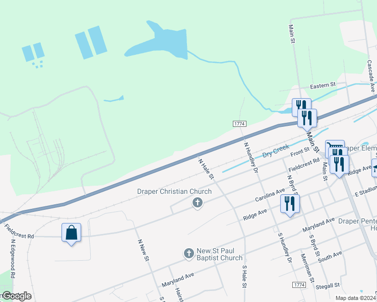 map of restaurants, bars, coffee shops, grocery stores, and more near 1129 East Meadow Road in Eden