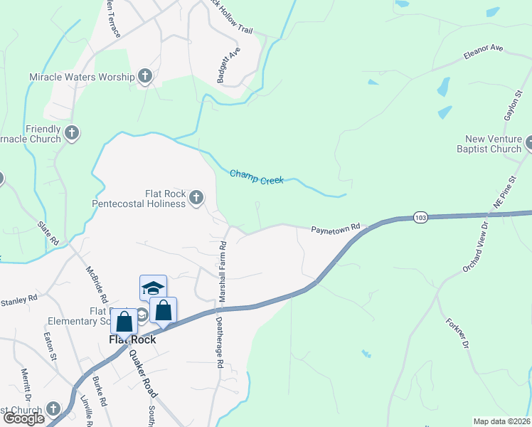map of restaurants, bars, coffee shops, grocery stores, and more near 286 Paynetown Road in Mount Airy