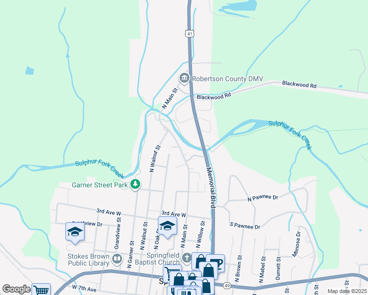 map of restaurants, bars, coffee shops, grocery stores, and more near 54 North Main Street in Springfield