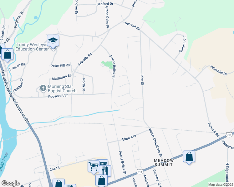 map of restaurants, bars, coffee shops, grocery stores, and more near 405 Sherwood Court in Eden