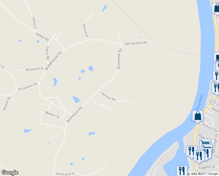 map of restaurants, bars, coffee shops, grocery stores, and more near 545 Briarwood Road in Clarksville