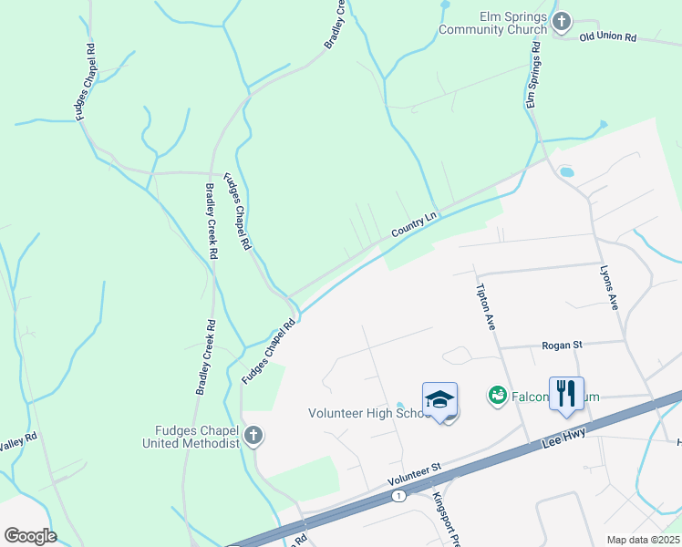 map of restaurants, bars, coffee shops, grocery stores, and more near 148 Country Lane in Surgoinsville