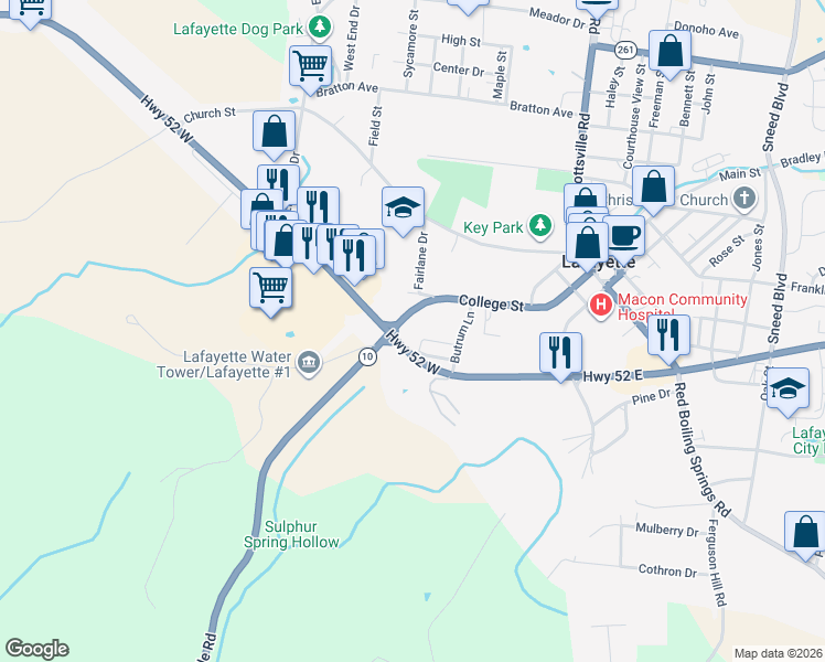 map of restaurants, bars, coffee shops, grocery stores, and more near 320 Highway 52 West in Lafayette