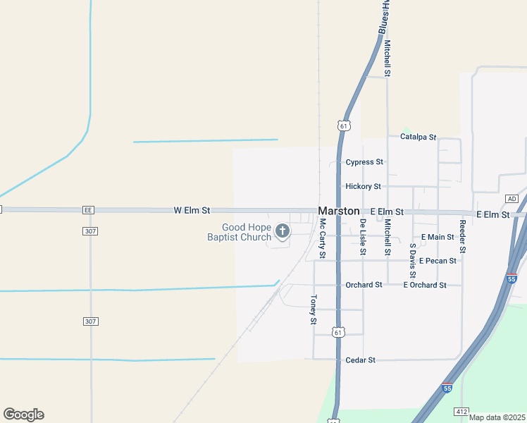 map of restaurants, bars, coffee shops, grocery stores, and more near West Elm Street in Portageville