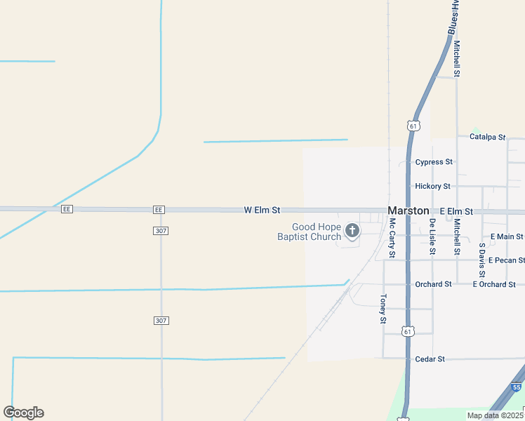 map of restaurants, bars, coffee shops, grocery stores, and more near West Elm Street in New Madrid County