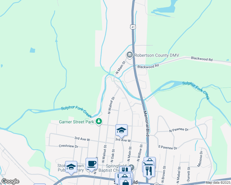 map of restaurants, bars, coffee shops, grocery stores, and more near 17 North Walnut Street in Springfield