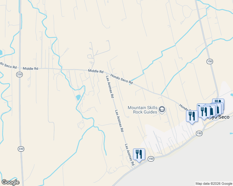 map of restaurants, bars, coffee shops, grocery stores, and more near 508 Hondo Seco Road in Arroyo Seco