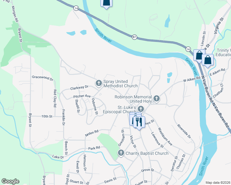 map of restaurants, bars, coffee shops, grocery stores, and more near 729 Morgan Road in Eden