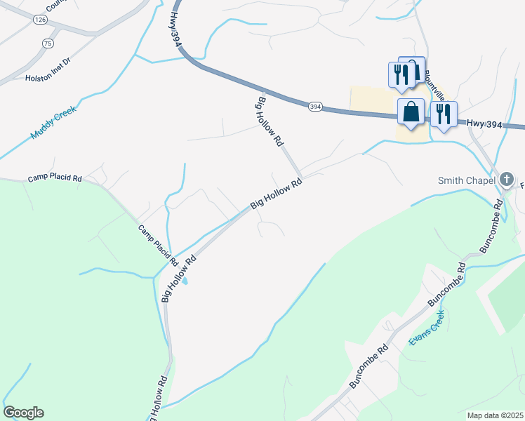 map of restaurants, bars, coffee shops, grocery stores, and more near 743 Big Hollow Road in Blountville