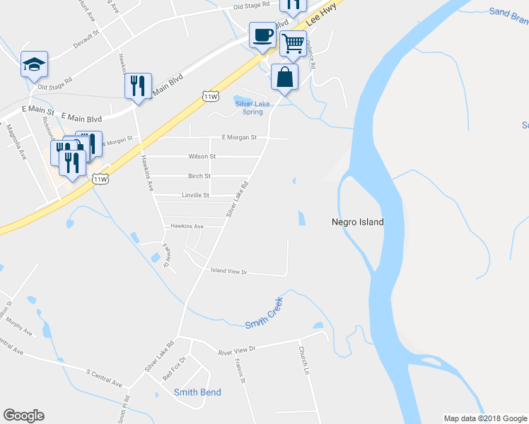 map of restaurants, bars, coffee shops, grocery stores, and more near 335 Silver Lake Road in Church Hill