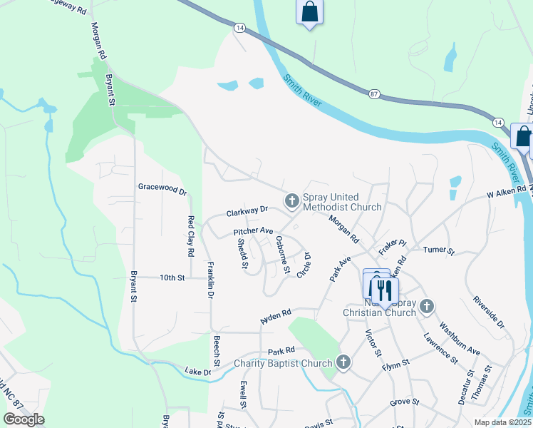 map of restaurants, bars, coffee shops, grocery stores, and more near 818 Clarkway Drive in Eden