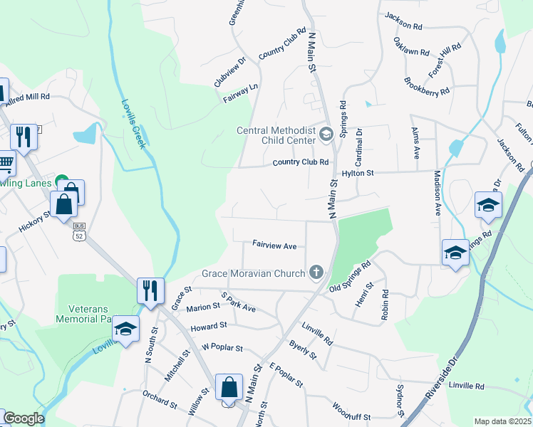 map of restaurants, bars, coffee shops, grocery stores, and more near 219 Katie Lane in Mount Airy