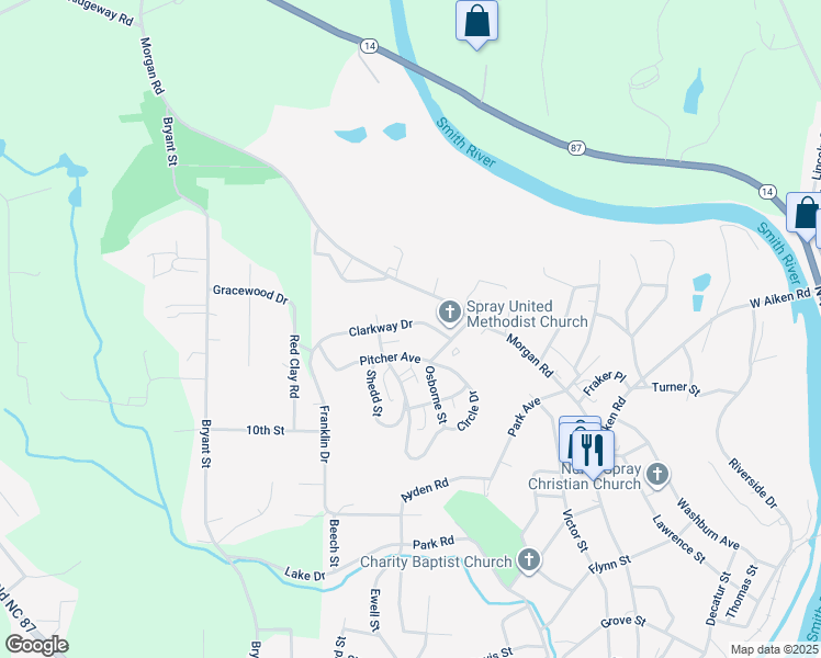 map of restaurants, bars, coffee shops, grocery stores, and more near 818 Clarkway Drive in Eden