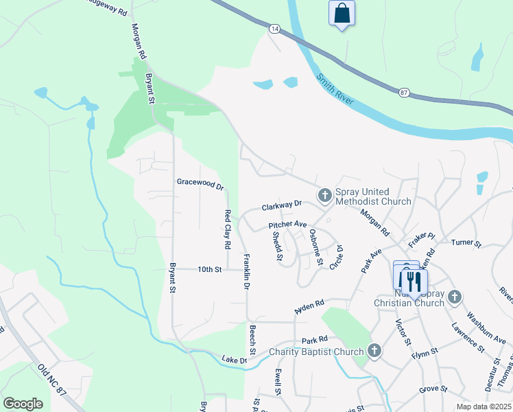 map of restaurants, bars, coffee shops, grocery stores, and more near 853 Clarkway Drive in Eden