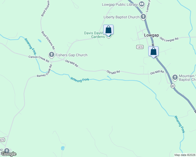 map of restaurants, bars, coffee shops, grocery stores, and more near 418 Old Mill Road in Lowgap
