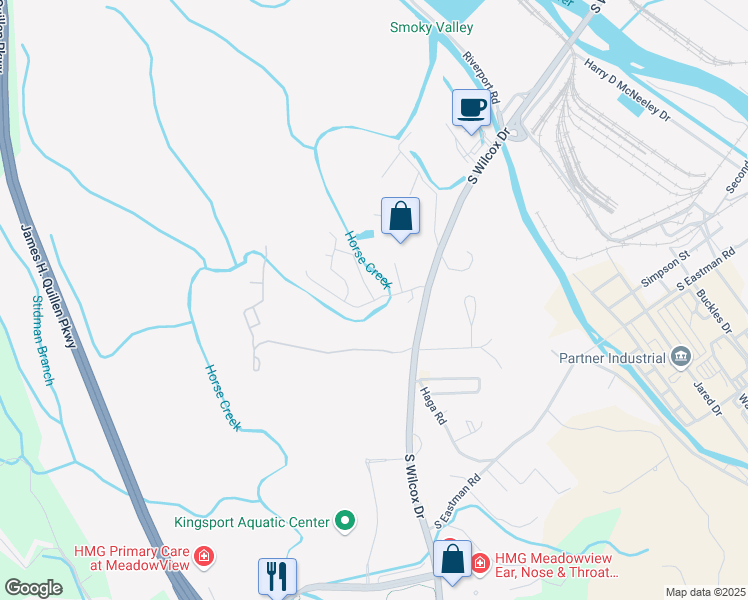map of restaurants, bars, coffee shops, grocery stores, and more near 1200 Middlebrook Drive in Kingsport