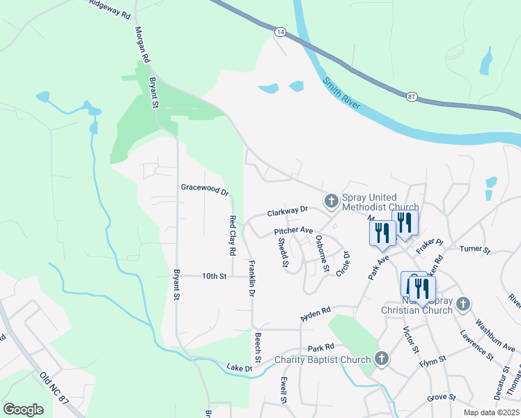 map of restaurants, bars, coffee shops, grocery stores, and more near 853 Clarkway Drive in Eden