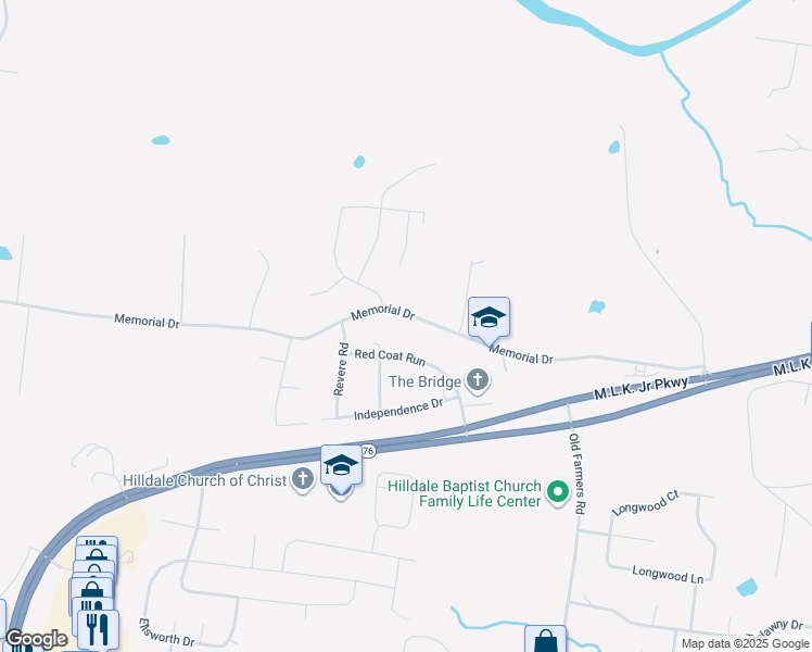 map of restaurants, bars, coffee shops, grocery stores, and more near 2560 Memorial Drive in Clarksville