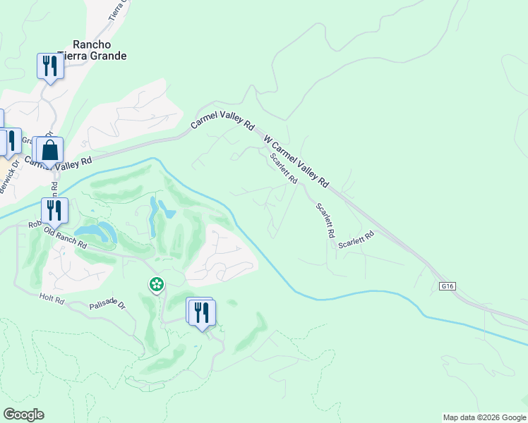 map of restaurants, bars, coffee shops, grocery stores, and more near 8 Scarlett Road in Carmel Valley