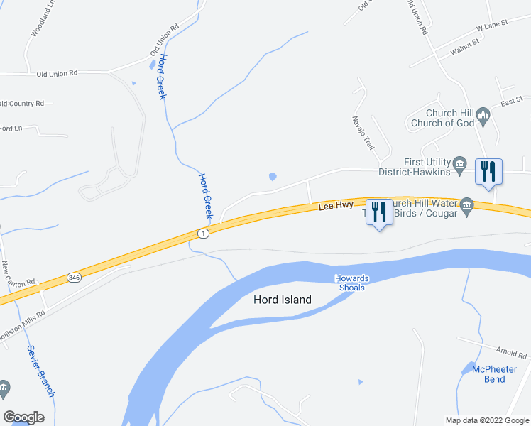 map of restaurants, bars, coffee shops, grocery stores, and more near Lee Hwy in Church Hill
