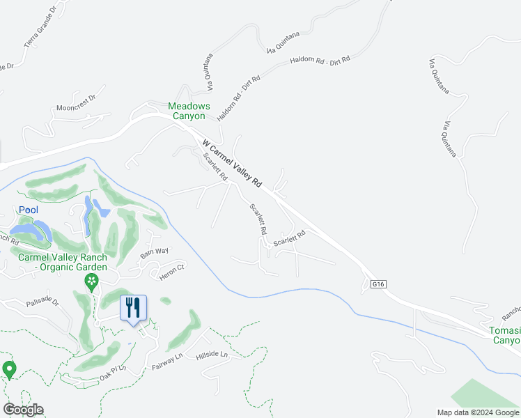 map of restaurants, bars, coffee shops, grocery stores, and more near 16 Scarlett Road in Carmel Valley